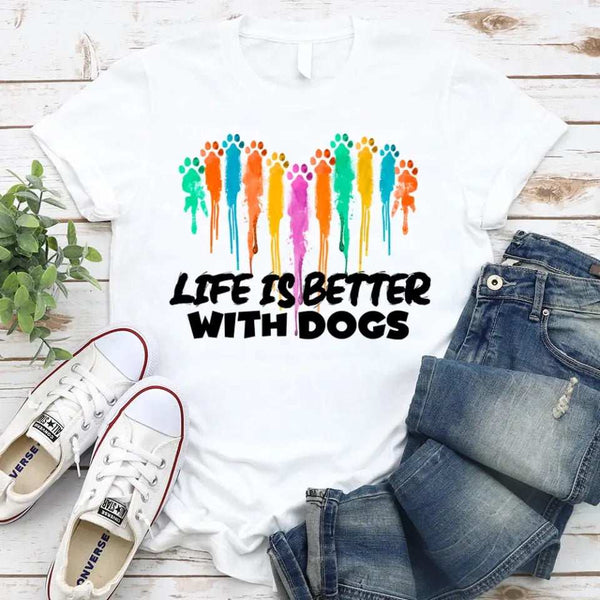 May include a unisex t-shirt featuring the phrase “Life Is Better With Dogs” in clean, friendly lettering, designed to celebrate dog lovers with a simple and relatable message.
