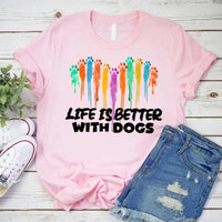 May include a unisex t-shirt featuring the phrase “Life Is Better With Dogs” in clean, friendly lettering, designed to celebrate dog lovers with a simple and relatable message.