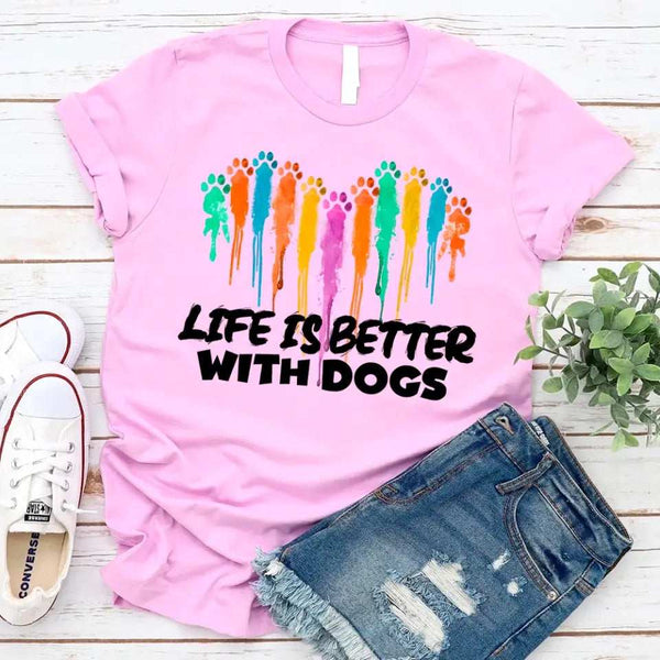 May include a unisex t-shirt featuring the phrase “Life Is Better With Dogs” in clean, friendly lettering, designed to celebrate dog lovers with a simple and relatable message.