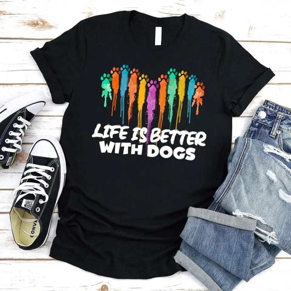 May include a unisex t-shirt featuring the phrase “Life Is Better With Dogs” in clean, friendly lettering, designed to celebrate dog lovers with a simple and relatable message.