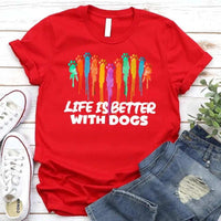 May include a unisex t-shirt featuring the phrase “Life Is Better With Dogs” in clean, friendly lettering, designed to celebrate dog lovers with a simple and relatable message.