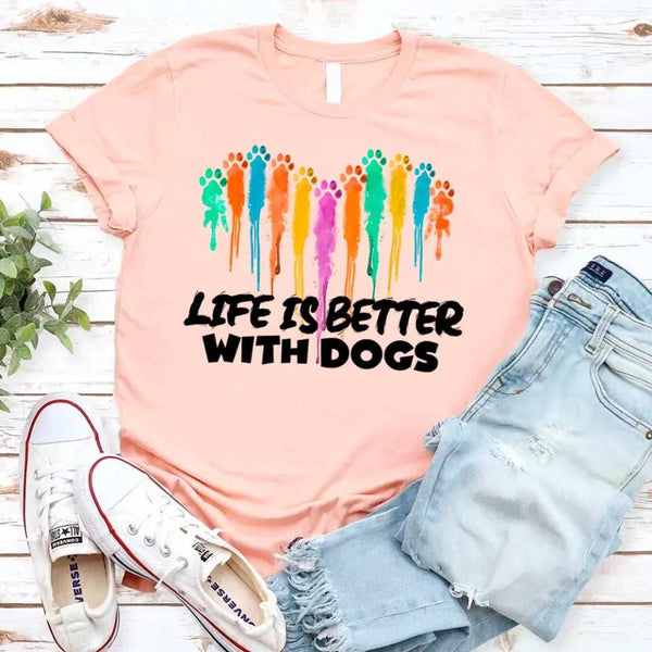 May include a unisex t-shirt featuring the phrase “Life Is Better With Dogs” in clean, friendly lettering, designed to celebrate dog lovers with a simple and relatable message.