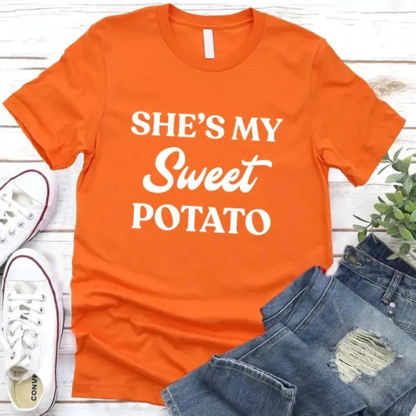May include a My Sweet Potato T-Shirt with funny Thanksgiving-themed design, styled for fall and holiday gatherings.