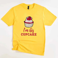 May include a cupcake-themed couple t-shirt with playful graphics symbolizing love and sweetness.