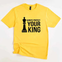 May include matching Chess Royalty Queen and King couple T-shirts in black with chess-inspired graphic designs