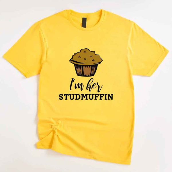 May include a cupcake-themed couple t-shirt with playful graphics symbolizing love and sweetness.