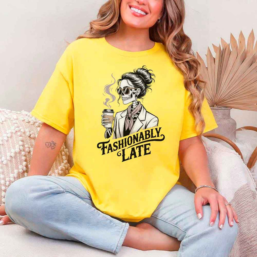 Fashionably Late Unisex Short Sleeve Tee – Funny Casual Graphic Shirt