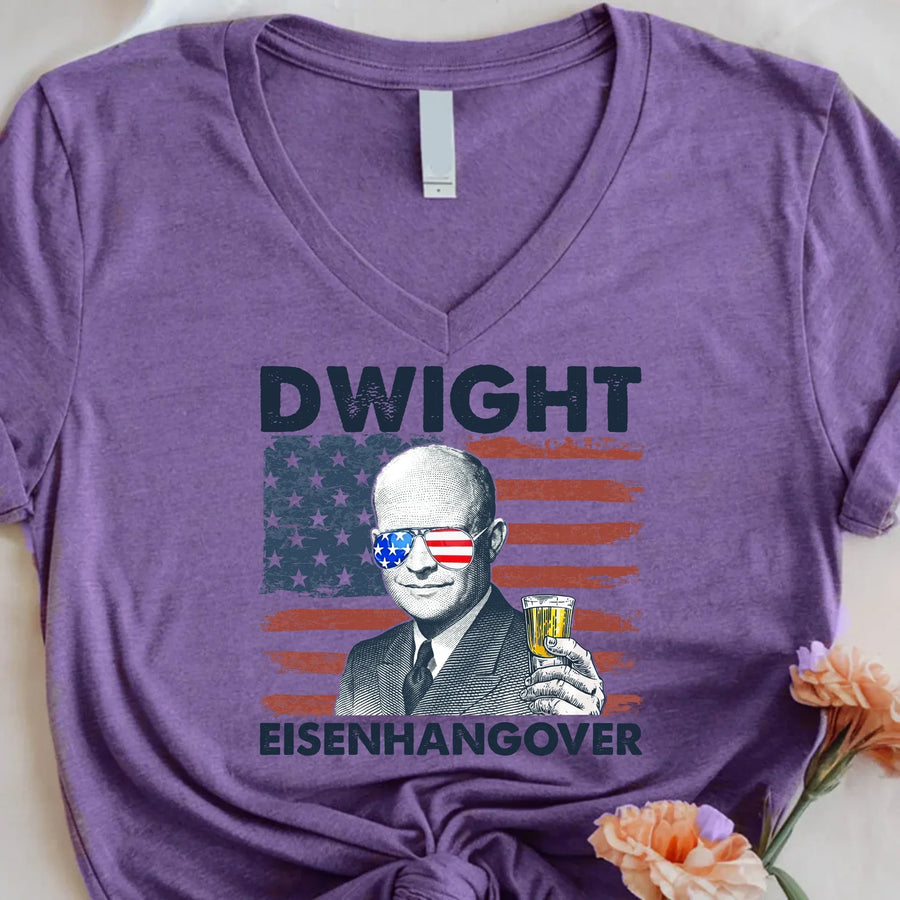 Dwight Eisenhangover Vintage V-Neck Unisex T-Shirt Heather Purple