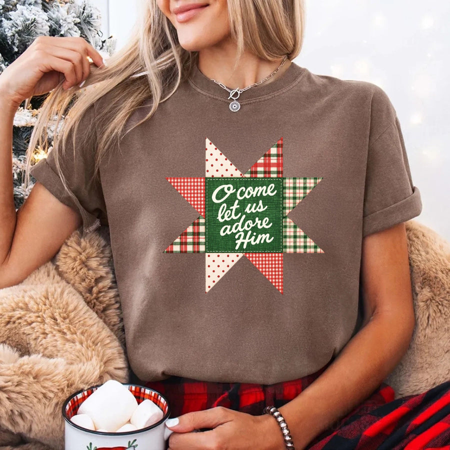 O Come Let Us Adore Him Comfort Colors Christmas T-Shirt