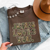 Jesus Loves You Camouflage Comfort Colors - Faith Based Graphic Tee