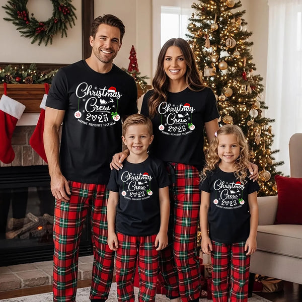 May include matching family Christmas T-shirts with “Family Christmas Crew 2025 – Making Memories Together” festive text and holiday graphics.
