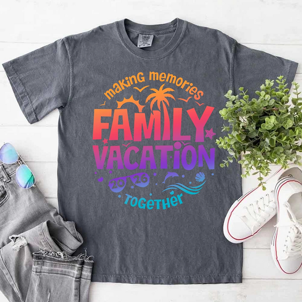 May include family wearing matching Family Vacation 2026 shirts for parents, kids, and babies, ideal for trips or photos.