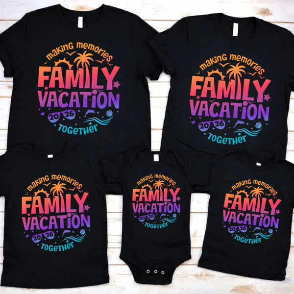 May include child wearing Family Vacation 2026 kids shirt as part of matching family outfits, ideal for trips or photos.