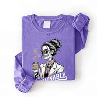 May include a long sleeve shirt featuring the phrase “Fashionably Late” in a stylish, modern font.