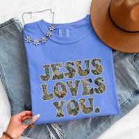 Jesus Loves You Camouflage Comfort Colors - Faith Based Graphic Tee