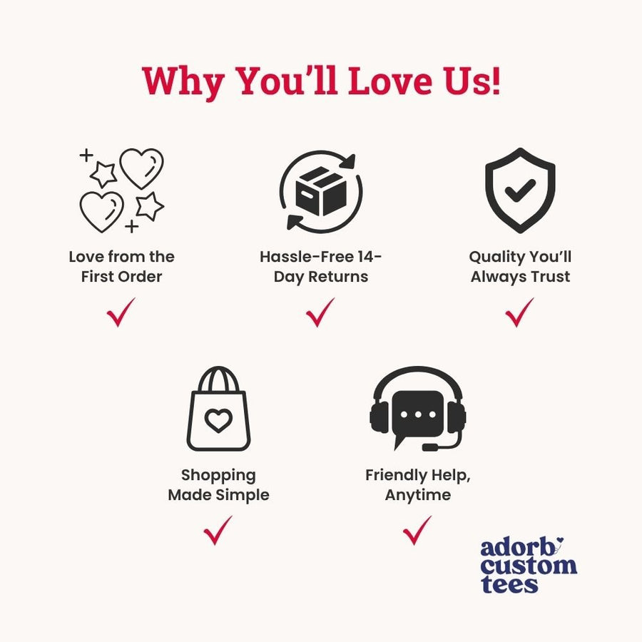 May include a “Why You’ll Love Us” graphic with icons for quality, easy returns, and friendly support.