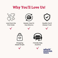 May include a “Why You’ll Love Us” graphic with icons for quality, easy returns, and friendly support.