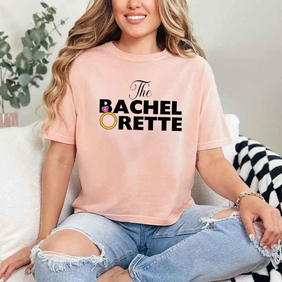 May include Peach fun and trendy Bachelorette party t shirt with stylish slogans vibrant colors bridal squad outfit perfect for girls night out celebration!