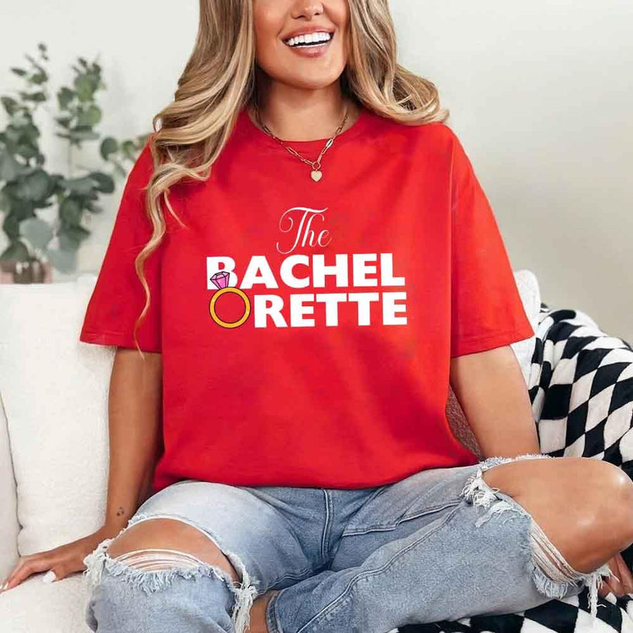 May include Red fun and trendy Bachelorette party t shirt with stylish slogans vibrant colors bridal squad outfit perfect for girls night out celebration!