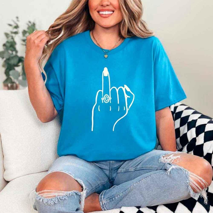 May include Sapphire Funny Bridal Engagement Party Shirt with a playful Finger T-Shirt design, perfect for bridal celebrations, engagement parties, and making a statement!

