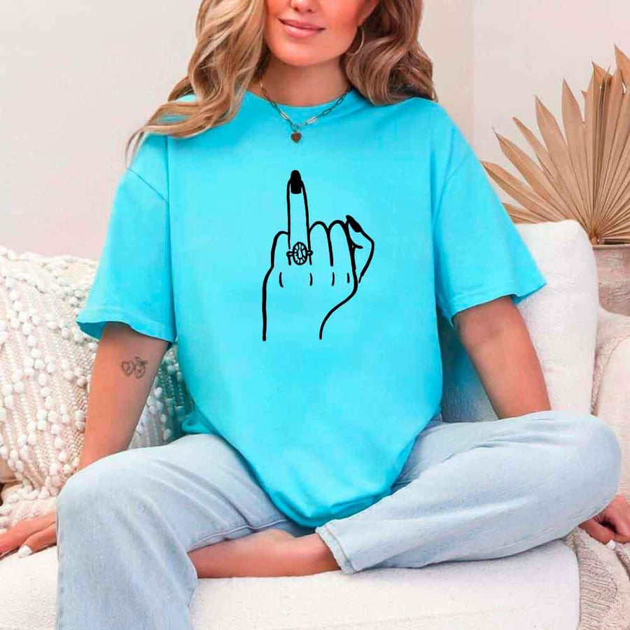 May include Turquoise Funny Bridal Engagement Party Shirt with a playful Finger T-Shirt design, perfect for bridal celebrations, engagement parties, and making a statement!
