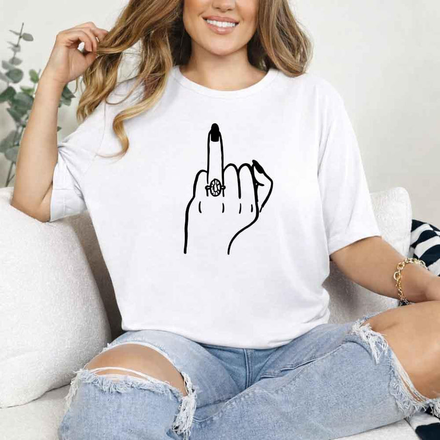 May include White Funny Bridal Engagement Party Shirt with a playful Finger T-Shirt design, perfect for bridal celebrations, engagement parties, and making a statement!
