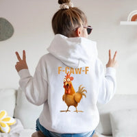May include a kids’ unisex hoodie featuring a bold “F-Caw-F” chicken graphic printed on the back of a soft cotton-blend fabric.