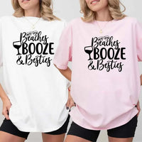 May include Girls Vacation Shirt with Summer Beaches Booze Besties Tee design for women, perfect for beach getaways, girls trips, and fun summer celebrations!