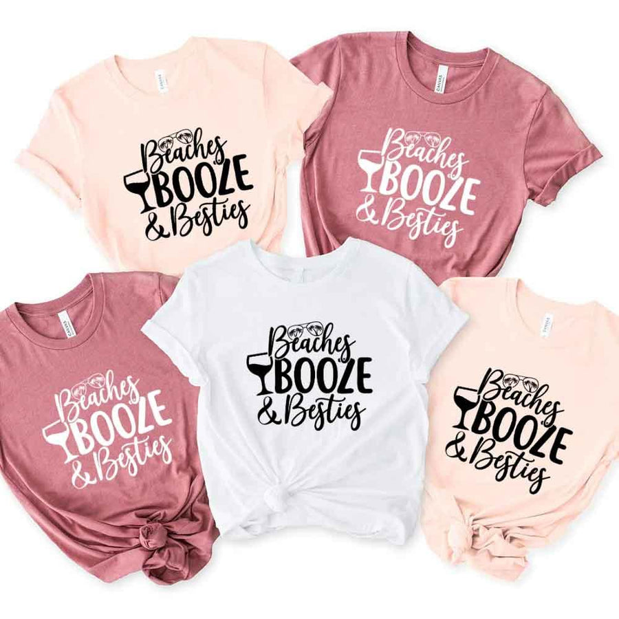 May include Girls Vacation Shirt with Summer Beaches Booze Besties Tee design for women, perfect for beach getaways, girls trips, and fun summer celebrations!