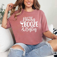 May include Mauve Girls Vacation Shirt with Summer Beaches Booze Besties Tee design for women, perfect for beach getaways, girls trips, and fun summer celebrations!