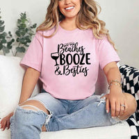 May include Pink Girls Vacation Shirt with Summer Beaches Booze Besties Tee design for women, perfect for beach getaways, girls trips, and fun summer celebrations!