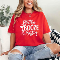 May include Red Girls Vacation Shirt with Summer Beaches Booze Besties Tee design for women, perfect for beach getaways, girls trips, and fun summer celebrations!