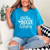 May include Sapphire Girls Vacation Shirt with Summer Beaches Booze Besties Tee design for women, perfect for beach getaways, girls trips, and fun summer celebrations!