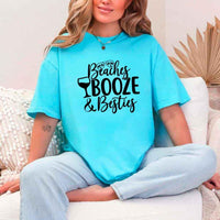 May include Turquoise Girls Vacation Shirt with Summer Beaches Booze Besties Tee design for women, perfect for beach getaways, girls trips, and fun summer celebrations!