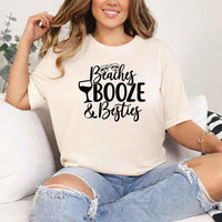 May include Cream Girls Vacation Shirt with Summer Beaches Booze Besties Tee design for women, perfect for beach getaways, girls trips, and fun summer celebrations!