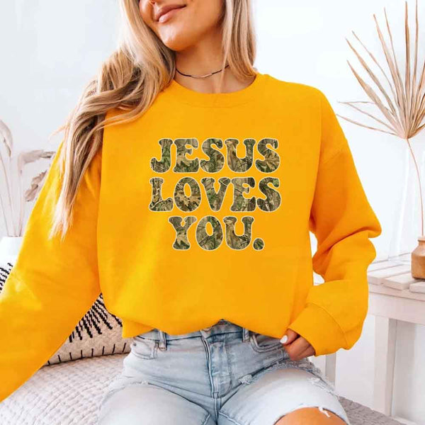 Jesus Loves You Camouflage Sweatshirt - Religious Message Sweatshirt