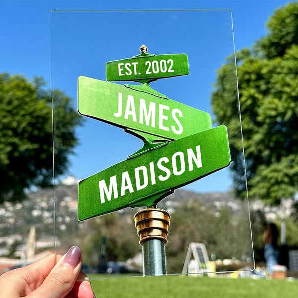 Green Street Sign Acrylic with Couple Names