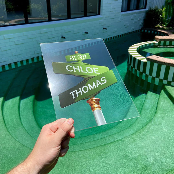 Green Street Sign Acrylic with Couple Names