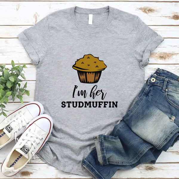 May include a cupcake-themed couple t-shirt with playful graphics symbolizing love and sweetness.