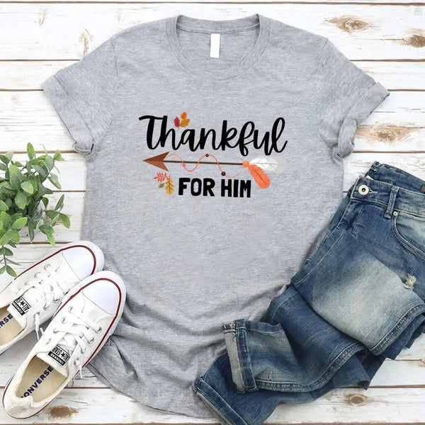 Thankful For Her/Him Thanksgiving Couple T-Shirt – Cute Matching Holiday Tees