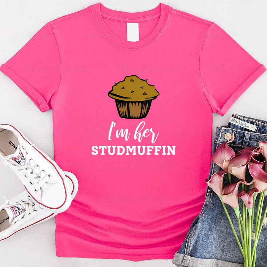 May include a cupcake-themed couple t-shirt with playful graphics symbolizing love and sweetness.
