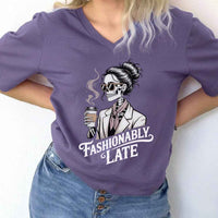 Fashionably Late Unisex V-Neck Tee – Funny Casual Graphic Shirt