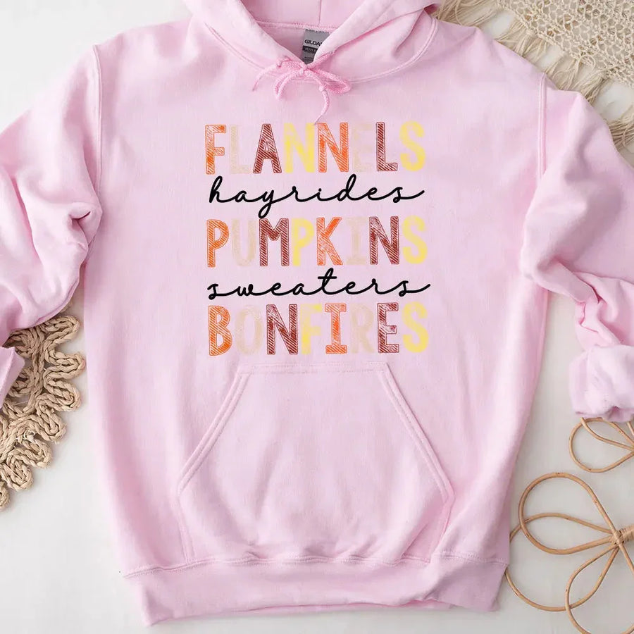 Hoodie - Flannels Hayrides Pumpkins Sweaters Bonfires Fall Hoodie