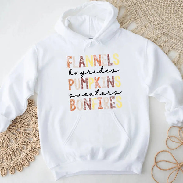 Hoodie - Flannels Hayrides Pumpkins Sweaters Bonfires Fall Hoodie