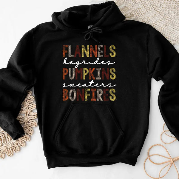 Hoodie - Flannels Hayrides Pumpkins Sweaters Bonfires Fall Hoodie