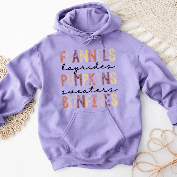 Hoodie - Flannels Hayrides Pumpkins Sweaters Bonfires Fall Hoodie