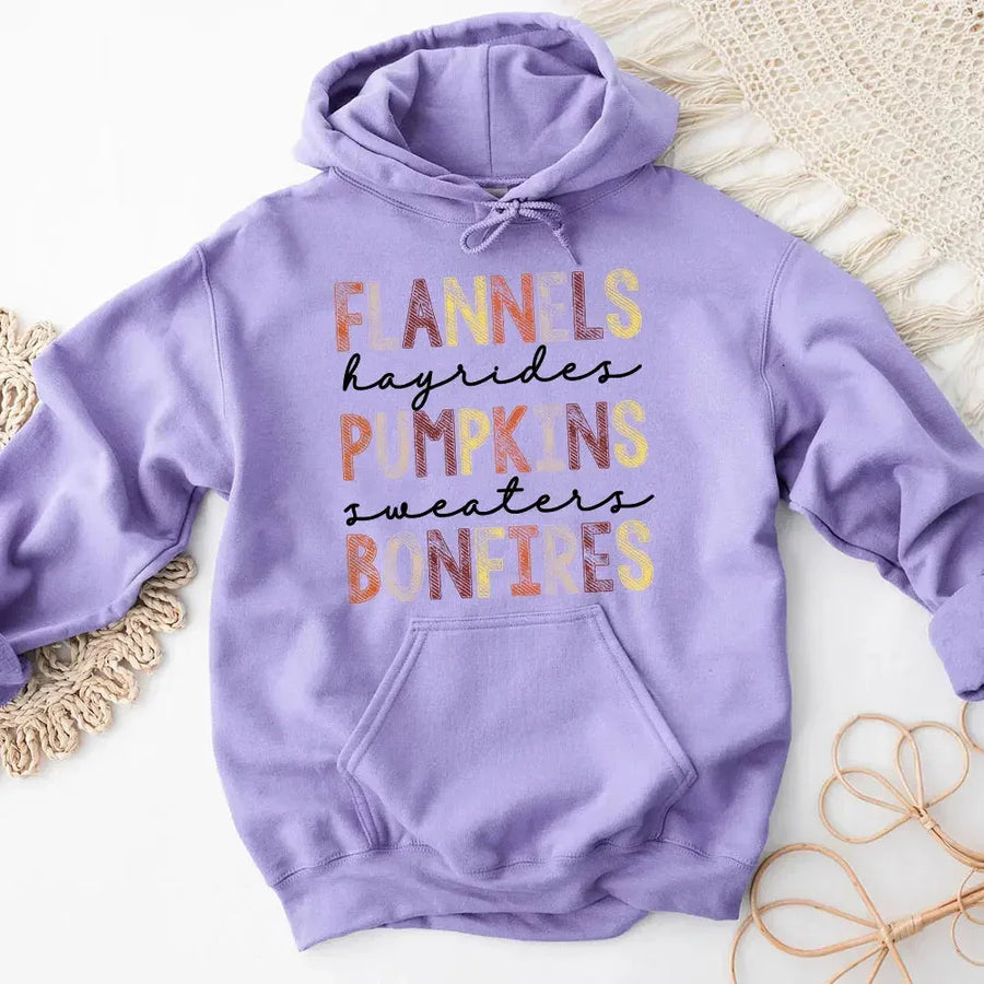 Hoodie - Flannels Hayrides Pumpkins Sweaters Bonfires Fall Hoodie
