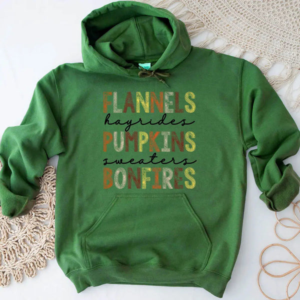Hoodie - Flannels Hayrides Pumpkins Sweaters Bonfires Fall Hoodie