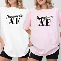 May include a fun, bold design for a bachelorette party T-shirt with a playful "Hungover AF" slogan! Perfect for partygoers looking to make a statement!