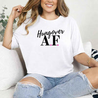 May include White a fun, bold design for a bachelorette party T-shirt with a playful "Hungover AF" slogan! Perfect for partygoers looking to make a statement!
